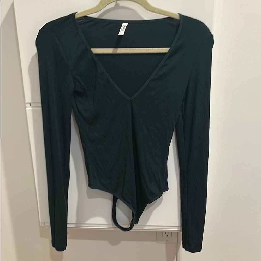 Talula Green Asymmetrical Long Sleeve Bodysuit